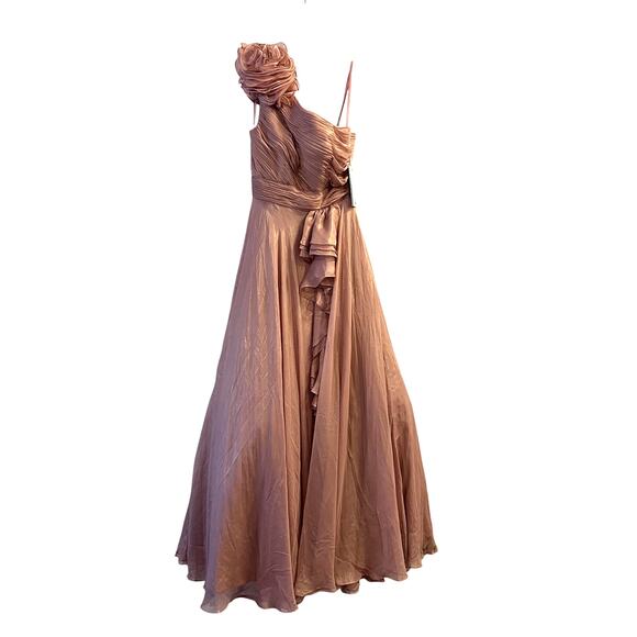 Mac Duggal 49252 Pink Iridescent One Shoulder Rosette Gown Size 2 NWT - Picture 2 of 7